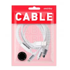 Кабель Smartbuy 3в1 универсальный, Micro-USB/Lightning/Type C, 1,2м, белый 384283
