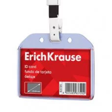 Бейдж горизонтальный в комплекте с лентой ErichKrause размер вставки 85х54 мм, прозрачный, цвет ленты черный 63720