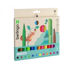 Фломастеры с кистевым пишущим узлом Berlingo "Brush", 12цв., смываемые, картон, европодвес 375224