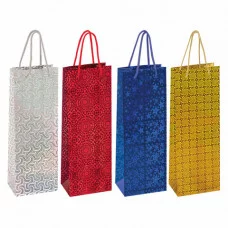 Пакет подарочный для бутылки 1 шт, 13x8,5x36 см, ЗОЛОТАЯ СКАЗКА голография, ассорти 4 цвета, 606608