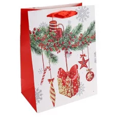 Dream cards Пакет подарочный с мат.лам. и глиттером 18x23x10см(M) Рождественская свеча,210г ПКП-3782