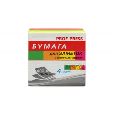 Бумага для заметок с клеевым краем 4 ЦВЕТА ЗБ-1562 76х76 мм, по 100л, неон,