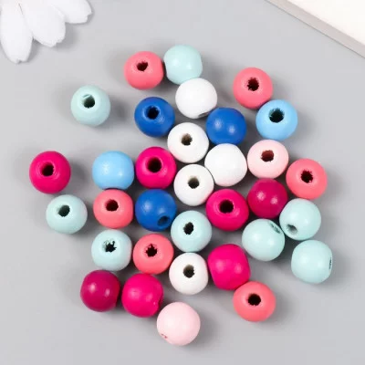 Набор деревянных бусин "Астра" сине-розовый микс, 12 мм, 18 гр 7398615