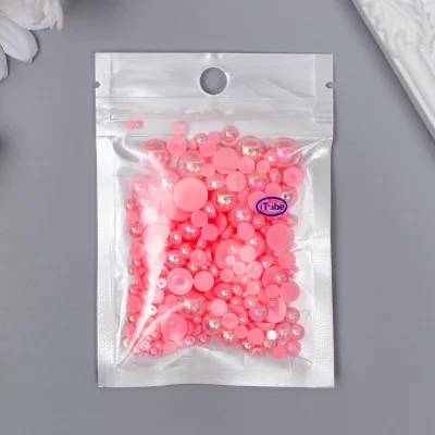 Декор для творчества пластик "Половинки бусин. Розовый перламутр" d=3-10 мм, набор 10 гр   7459593