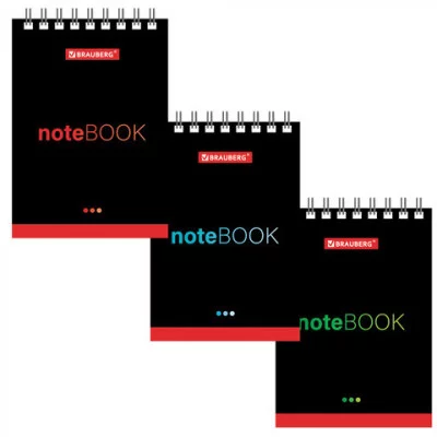 Блокнот МАЛЫЙ ФОРМАТ 75х105 мм 1 шт, А7, 40 л. гребень, картон, клетка, BRAUBERG, Черный стиль 129855