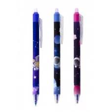 Ручка гелевая пиши-стирай, автоматическая Alingar "Космонавты", 0,5мм, синяя, игольчатый наконечник, круглый цветной пластиковый корпус, пласт. уп. AL11122