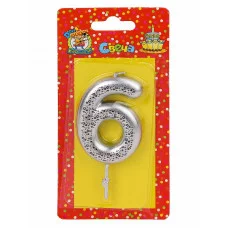 Свеча для торта Звёздочки, серебряная  Цифра 6 С-6000
