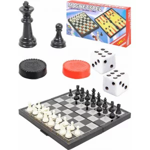 Игра 3 в 1. Шахматы, шашки, нарды пластиковые на магните 29х29см. И-0148