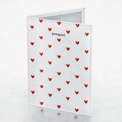 Обложка для паспорта натуральная кожа флоттер, принт "Сердечки", цвет белый, BRAUBERG, 238866