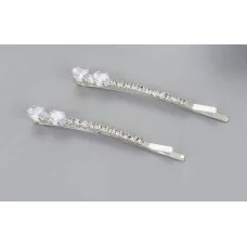 Невидимка для волос "Вивьен" (набор 2 шт) камни сияние овалы 5см серебро 9732117