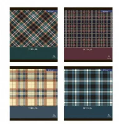 Тетрадь 36 л., А5, линия, Alingar "Шотландская клетка", скрепка, второй блок 60г/м2, мелованный картон (стандарт) AL8749