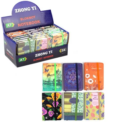 Записная книжка А6, Alingar, 7БЦ, бумвинил, ляссе, на резинке, ассорти клетка, 96 л, MIX AL6440