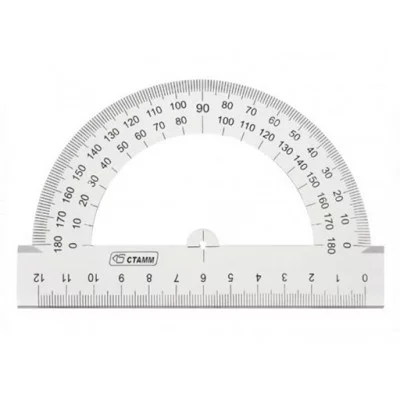 Транспортир 1шт 12см 180* прозрачный бесцветный ТР32