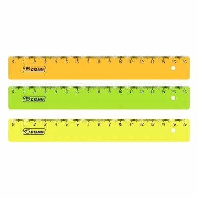 Линейка 16см СТАММ, пластиковая, непрозрачная, неоновые цвета, ассорти 027790