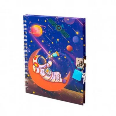 Подарочный блокнот 13,0 см * 18,0 гребень, Alingar, ламинация, тиснение, замочек, 50 л. линия, Среди планет AL10102/1