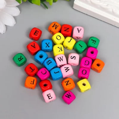 Бусины для творчества дерево "Алфавит на кубиках" набор 30 шт 1х1 см   5019661