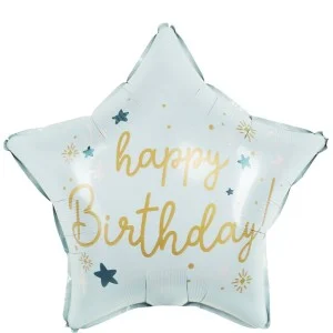Шар (18\'\'/46 см) Звезда, Happy Birthday (звездочки), Светло-голубой, Сатин, 1 шт. в уп. 24602P