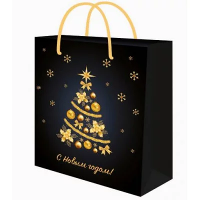 Dream cards Пакет подарочный с мат.лам. и тис.фол. 26 4х32 7х13 6 см (L) Золотистая ёлка ППК-2347