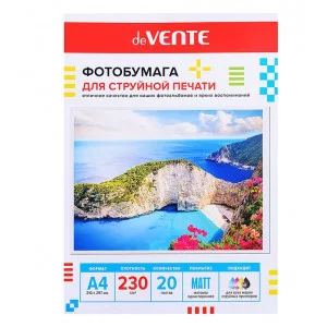 Фотобумага для струйной печати A4, 20 л, 230 г/м², матовая односторонняя 2042406