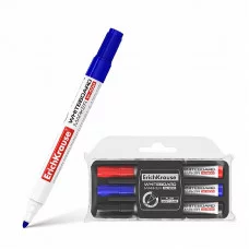 Набор из 3 маркеров для досок с губкой ErichKrause W-500, цвет чернил: черный, синий, красный (в пенале) 31006