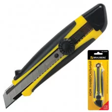 Нож универсальный 18 мм BRAUBERG роликовый фиксатор, резиновые вставки, блистер, 235402