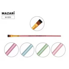 Кисть художественная, синтетика, №3, плоская, ручка обжимная деревянная, цветная M-5211