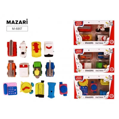 Набор ластиков M-6817 TRANSPORT,термопластичная резина, фигурные,6шт,3 дизайна,цветная коробка/карто M-6817