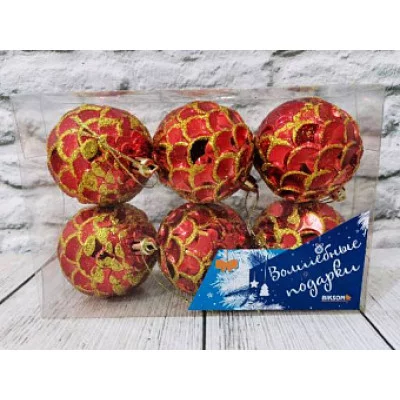 Набор шариков, 6 шт, цвет: красный, диаметр: см 8\1742