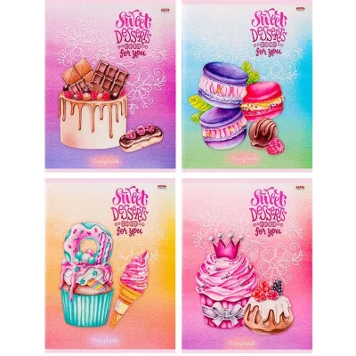 Тетрадь КЛЕТКА 96л. СЛАДКИЕ ДЕСЕРТЫ (96-8040) глиттер, цвет.мелов.обл. 96-8040