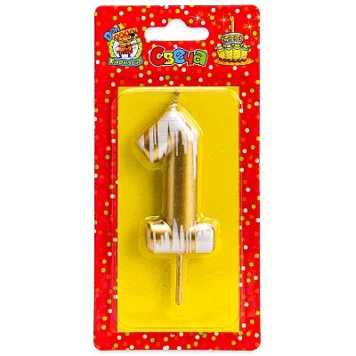 Свеча для торта.Шебби шик, Цифра 1, золотая С-2510