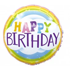 Шар (18\'\'/46 см) Круг, С Днем Рождения (облачко и радуга), 1 шт. 21925