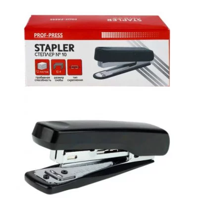 Степлер (ОП-3404), №10, пластик./к, на 12 листов, в карт. коробке, черный, шт ОП-3404