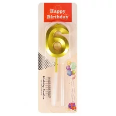 Свеча для торта Золотой стиль Цифра 6 С-2969 461-0-144-82969-4