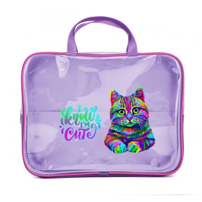 ПМД 4-84 Яркий котик - папка менеджера А4 с ручкой, прозрачный полимер, дизайн, 350х265x80мм