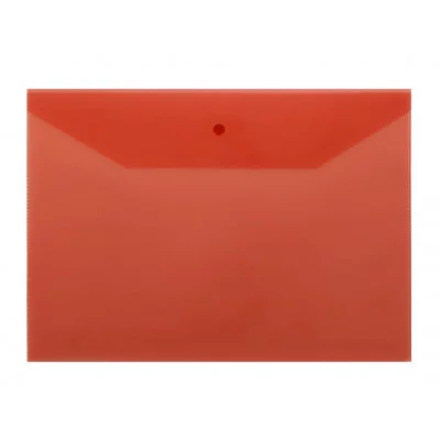 Папка-конверт на кнопке СТАММ А4, 120мкм, пластик, прозрачная, красная 355649