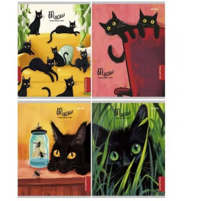 Тетрадь КЛЕТКА 96л. ЖИЗНЬ ЧЁРНЫХ КОТИКОВ (96-8433) (цвет.мелов.обл. перевертыши) 96-8433