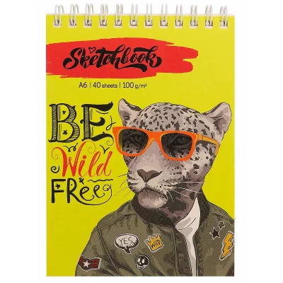 Скетчбук А6 Животные. Леопард в очках (жест подложка, мягкая обл, 40 л, 100г) С40-4603