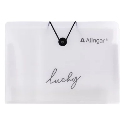 Папка-картотека на пуговице  Alingar, A4, "Lucky", 325х235х20 мм, 500 мкм,13 отделений, наклейки-разделители, прозрачная, матовая, текстура AL11379