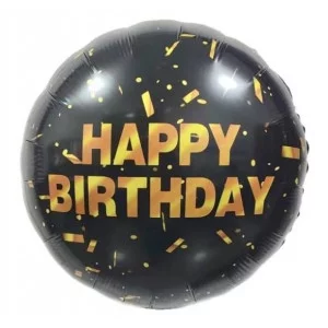 Шар (18\'\'/46 см) Круг, Happy Birthday (золотое конфетти), Черный, 1 шт. 21921