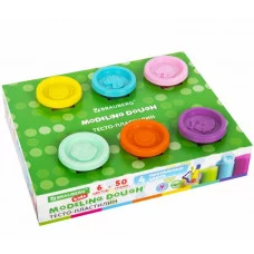 Пластилин-тесто для лепки BRAUBERG KIDS, 6 цветов, 300 г, 10 формочек, шприц, стек, крышки-штампики, 106719