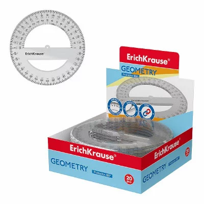 Транспортир пластиковый ErichKrause Clear, 360°/12см, прозрачный 49555