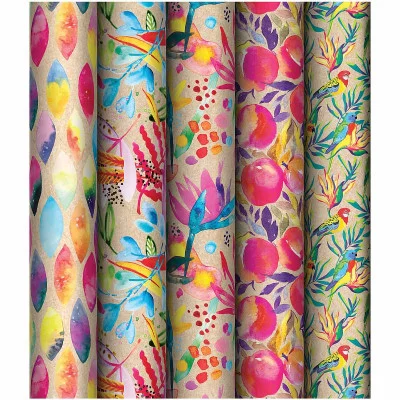 Упаковочная бумага 1шт крафт 70*100см, MESHU "Акварельные штрихи", 70г/м2, ассорти 5 дизайнов 358106