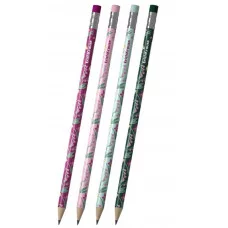 Чернографитный карандаш пластиковый ErichKrause Floral Soul круглый с ластиком НВ  62775