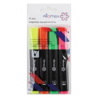 Маркеры в наборе текстовыделители 04цв корпус плоский 1-4мм (ж/з/р/о) е/п ATTOMEX 5045304 298959