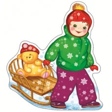 ФМ-10081 Плакат вырубной А4. Мальчик с санками (с блестками в лаке) / (серия) Сфера