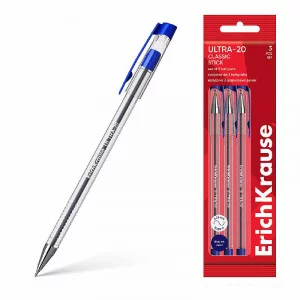 Набор из 3 ручек шариковых ErichKrause ULTRA-20 Stick Classic 0.7, Super Glide Technology, цвет чернил синий (в пакете) 61029