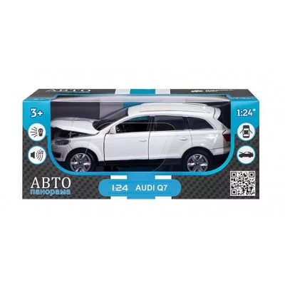 ТМ "Автопанорама" Машинка металлическая 1:24 Audi Q7, белый, откр. двери, капот и багажник, свет, звук, свободный ход колес, в/к 24,5*12,5*10,5 см JB1200118
