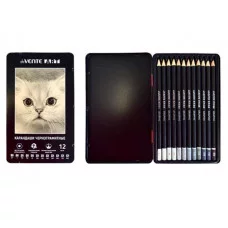 Карандаши чернографитные в наборе 12шт 2H-8B металл упак DEVENTE 5030404 098692