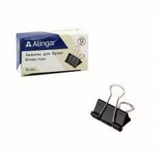 Зажимы для бумаг 15 мм, Alingar, черные, уп. 12 шт, картонная упаковка AL6772
