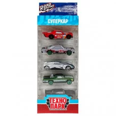 Машина металл ROAD RACING набор СУПЕРКАР 7,5 см, 5 шт,в ассорт, кор. Технопарк RR-SET-419-R (180)